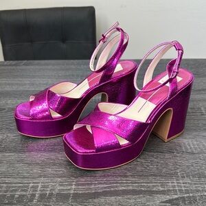 Dolce Vita Shiny Metallic Electric Pink Crackled Stella Platform Heels